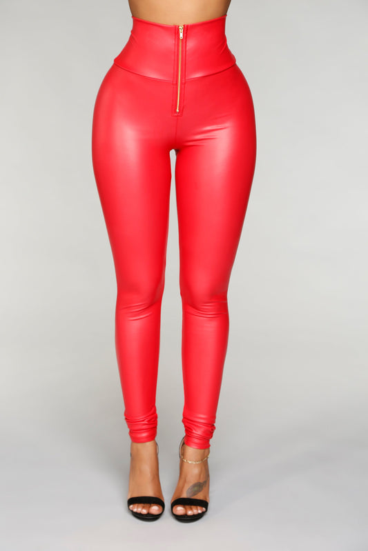 Hold My Sauce Zip Front Leggings - Red