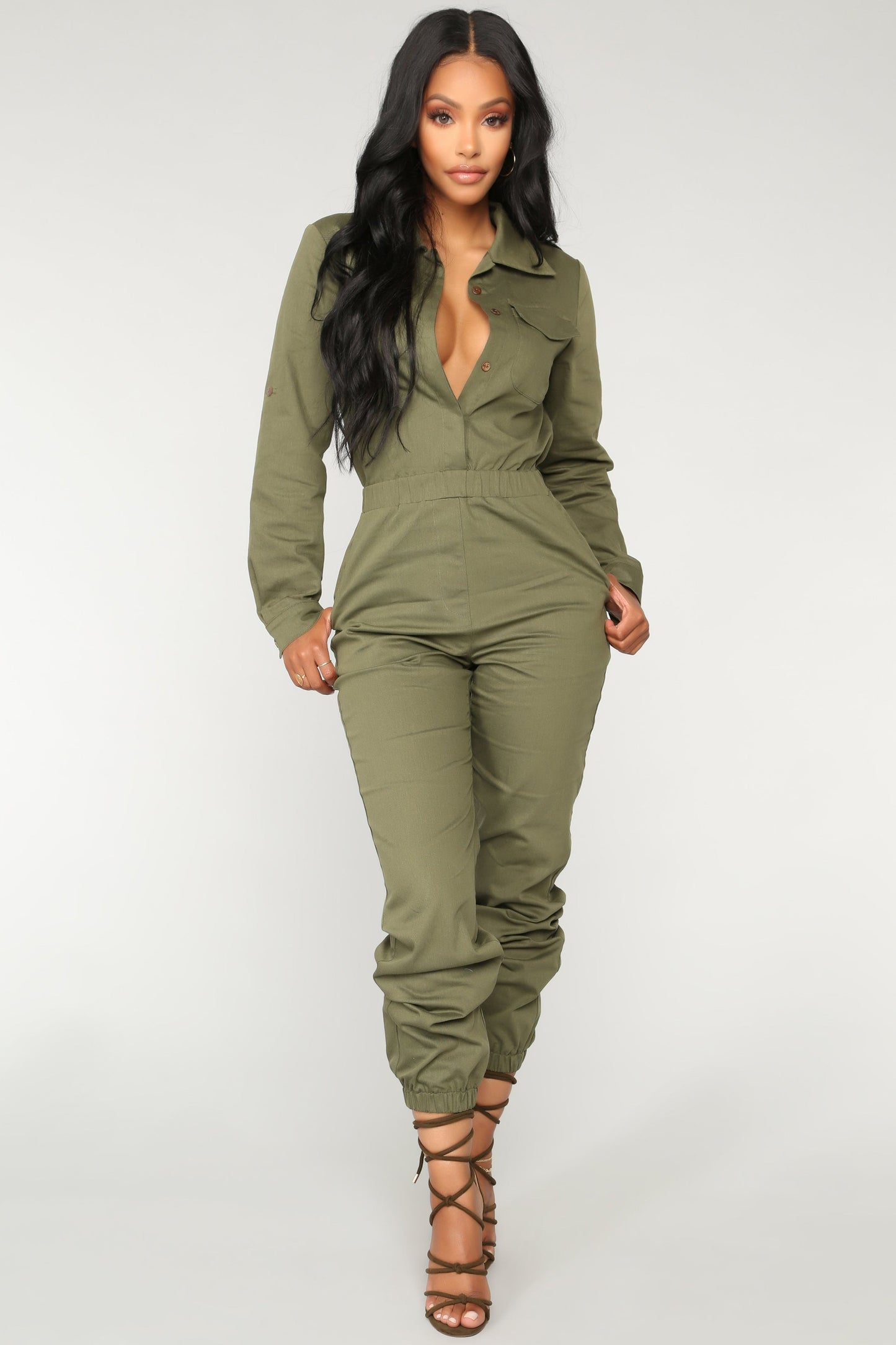 Aviator Babe Jumpsuit - Olive