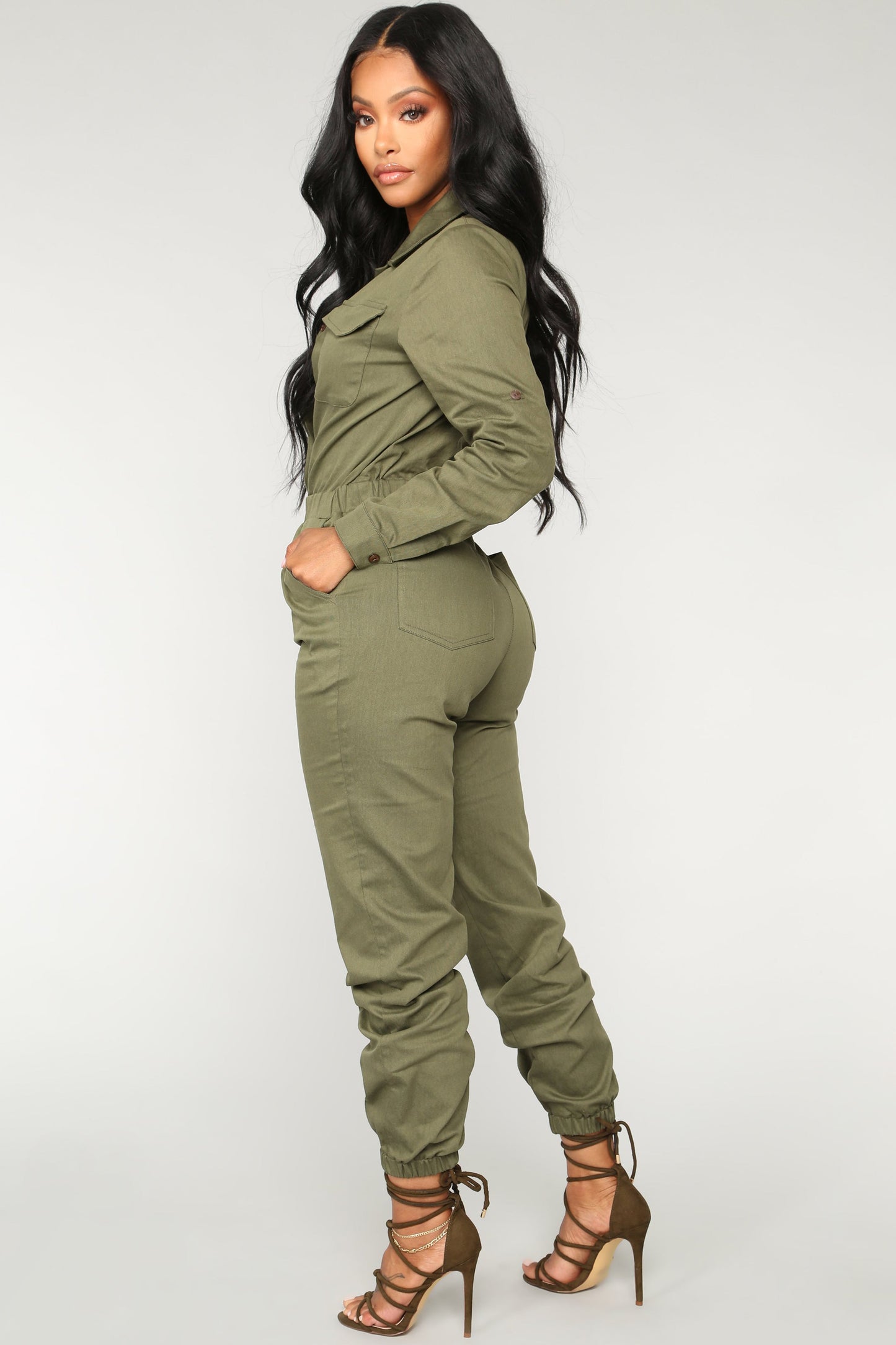 Aviator Babe Jumpsuit - Olive