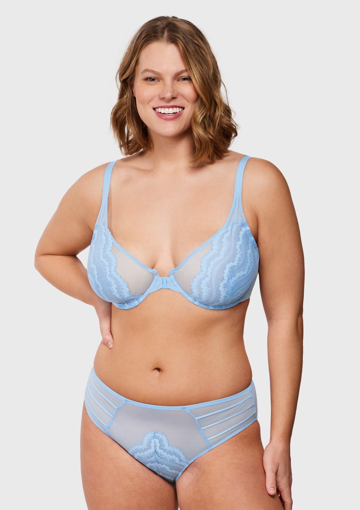 Aqua Passion Front-Close Unlined Lace Bra