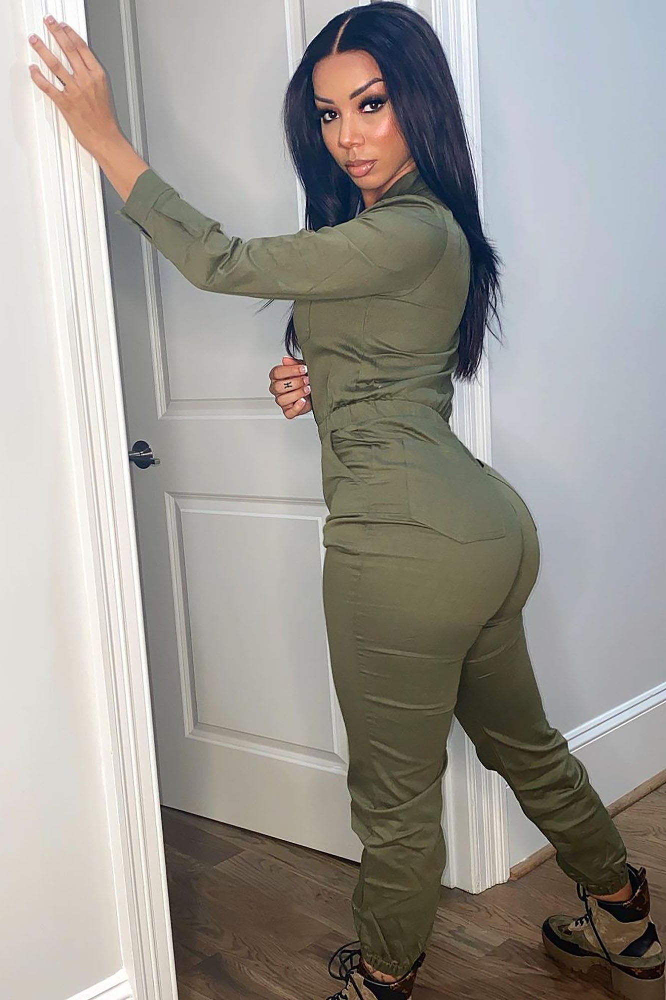 Aviator Babe Jumpsuit - Olive