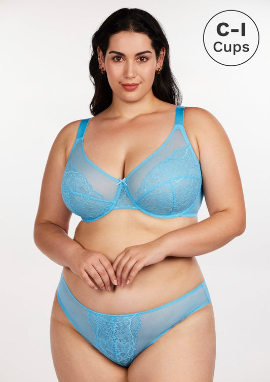 Enchante Capri Blue Lace Underwire Bra Set