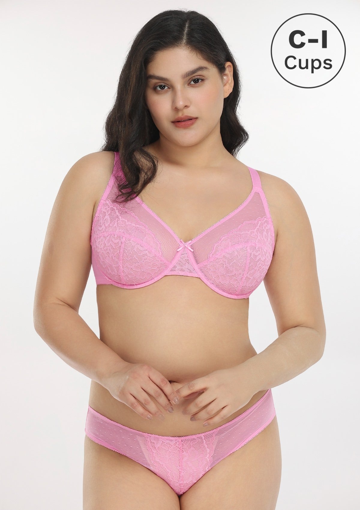 Enchante Pink Lace Unlined Underwire Bra Set