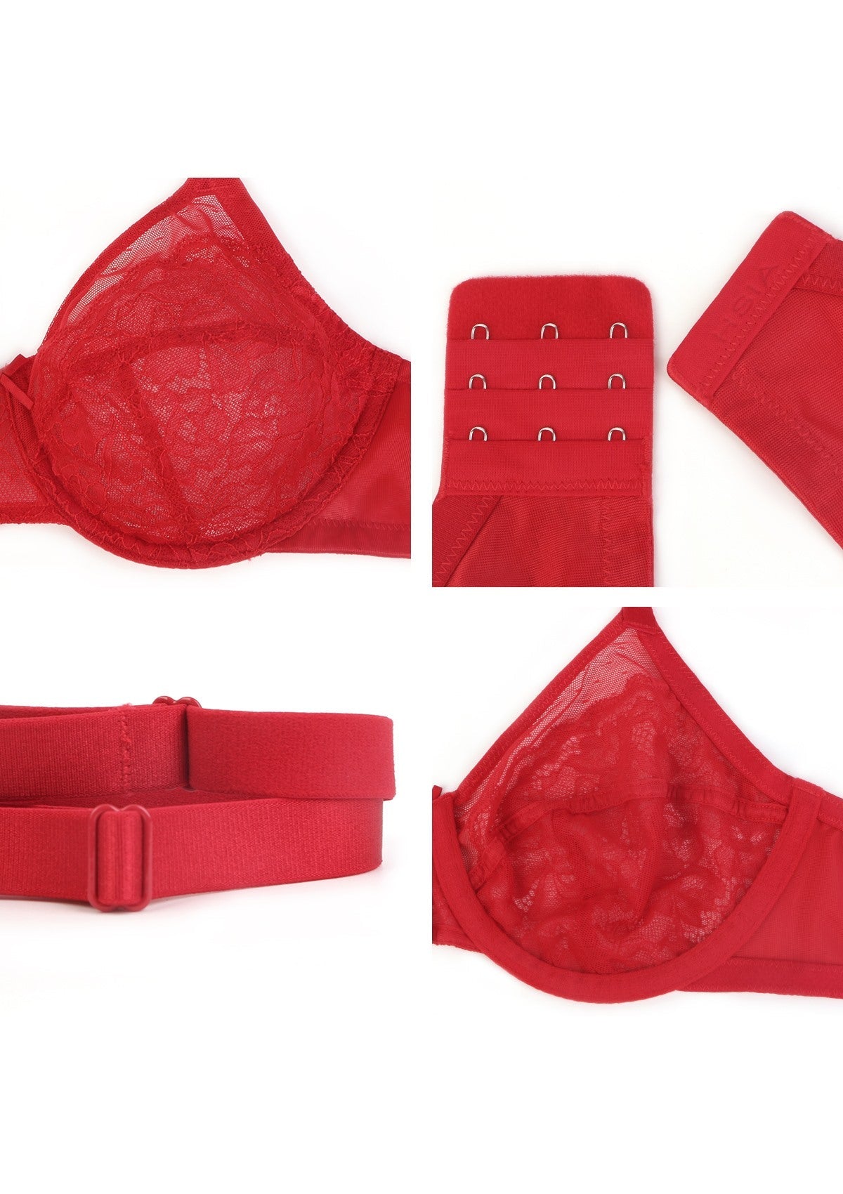 Enchante Red Lace Unlined Full Coverage Underwire Bra