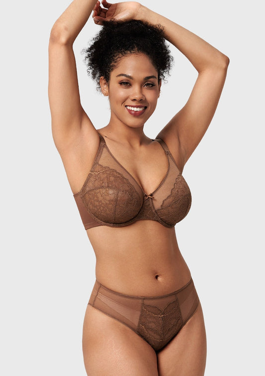 Enchante Cocoa Brown Lace Unlined Full Coverage Underwire Bra