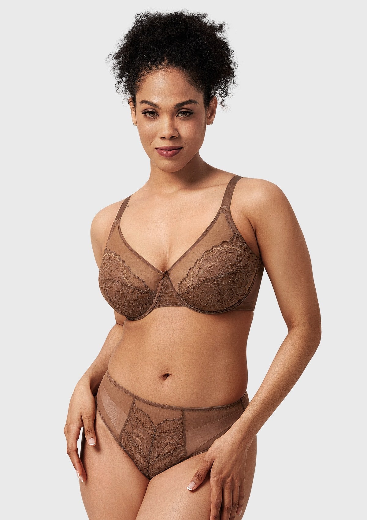 Enchante Cocoa Brown Lace Unlined Full Coverage Underwire Bra