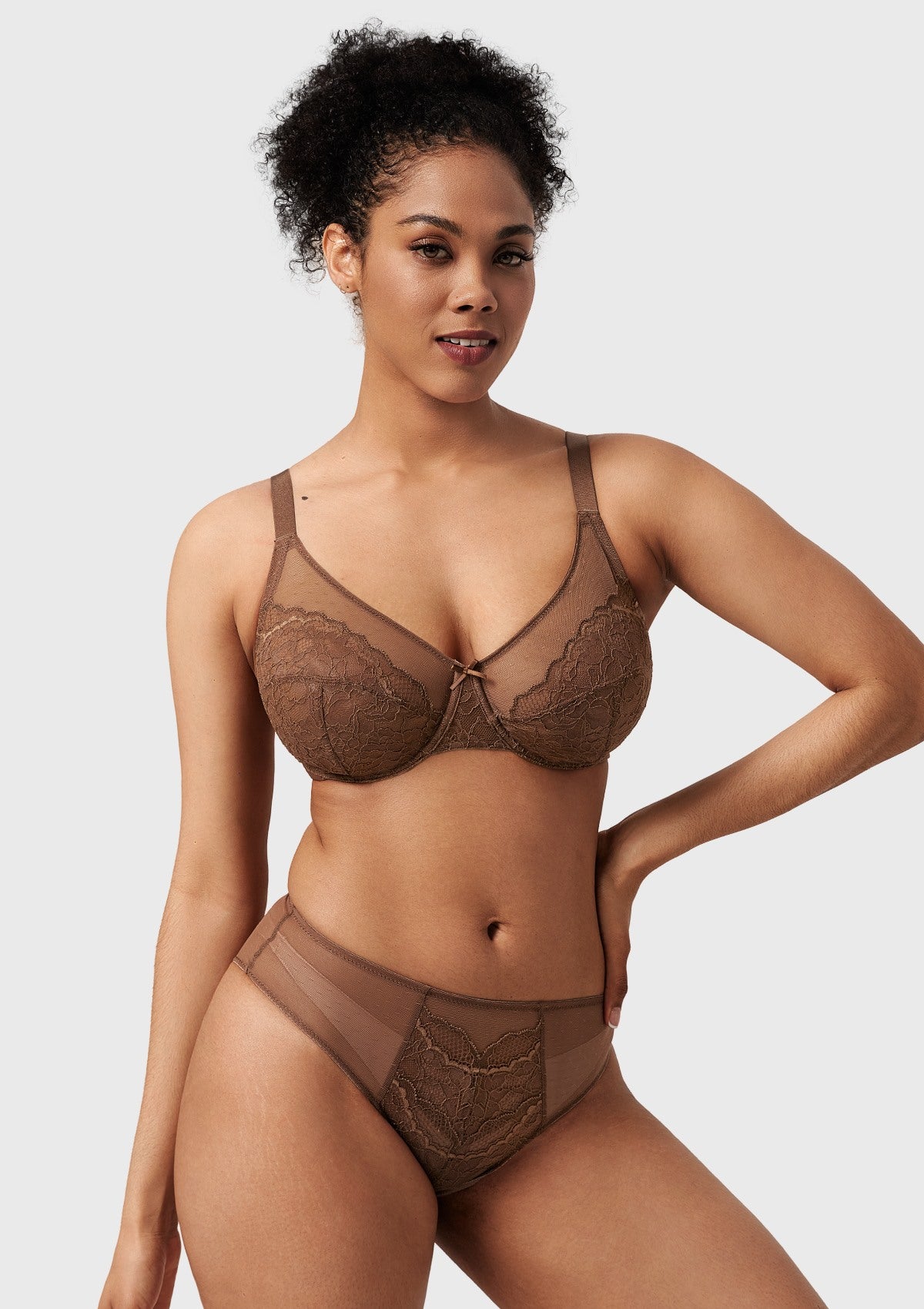 Enchante Cocoa Brown Lace Unlined Full Coverage Underwire Bra