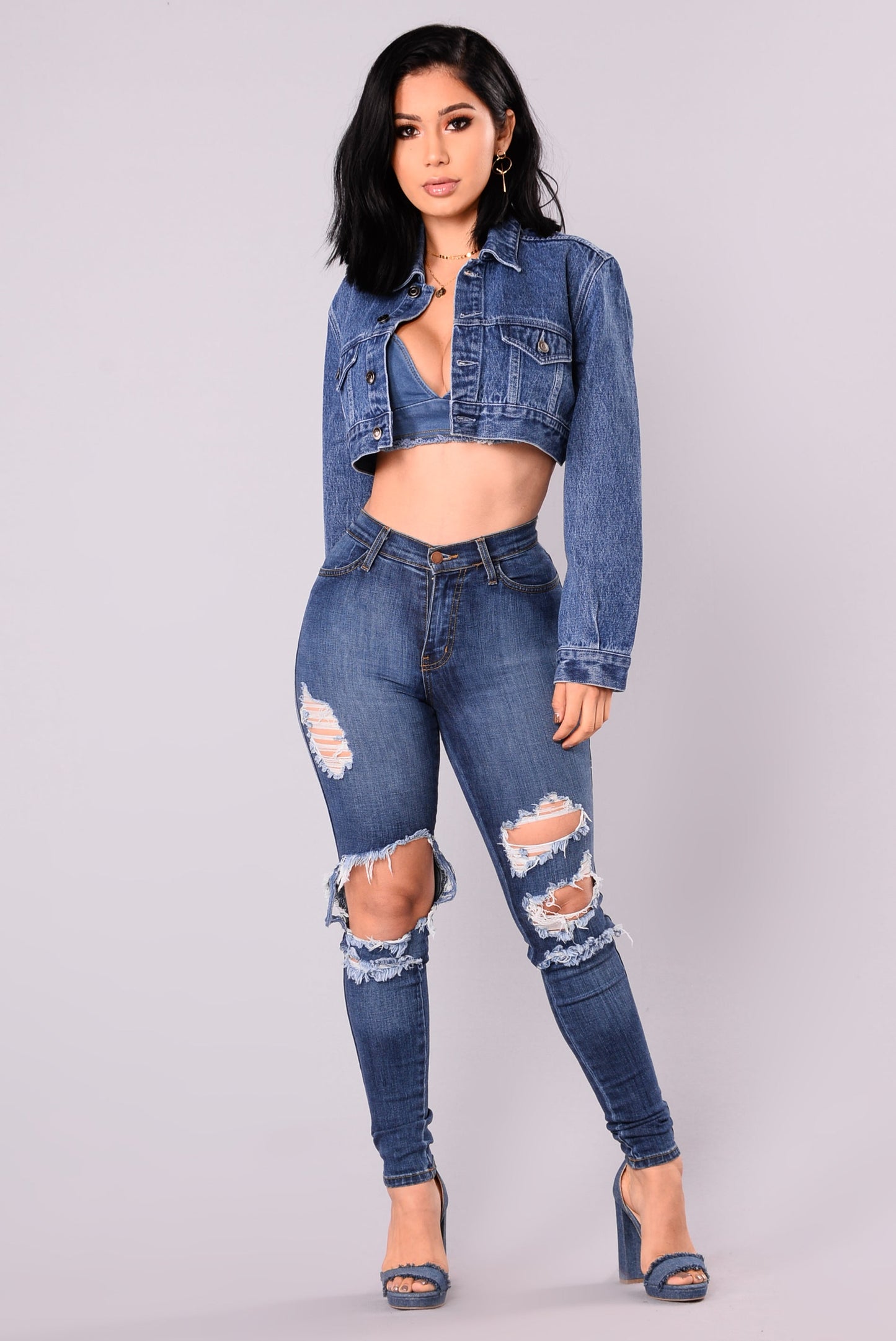 Cora Super Cropped Denim Jacket - Medium Wash