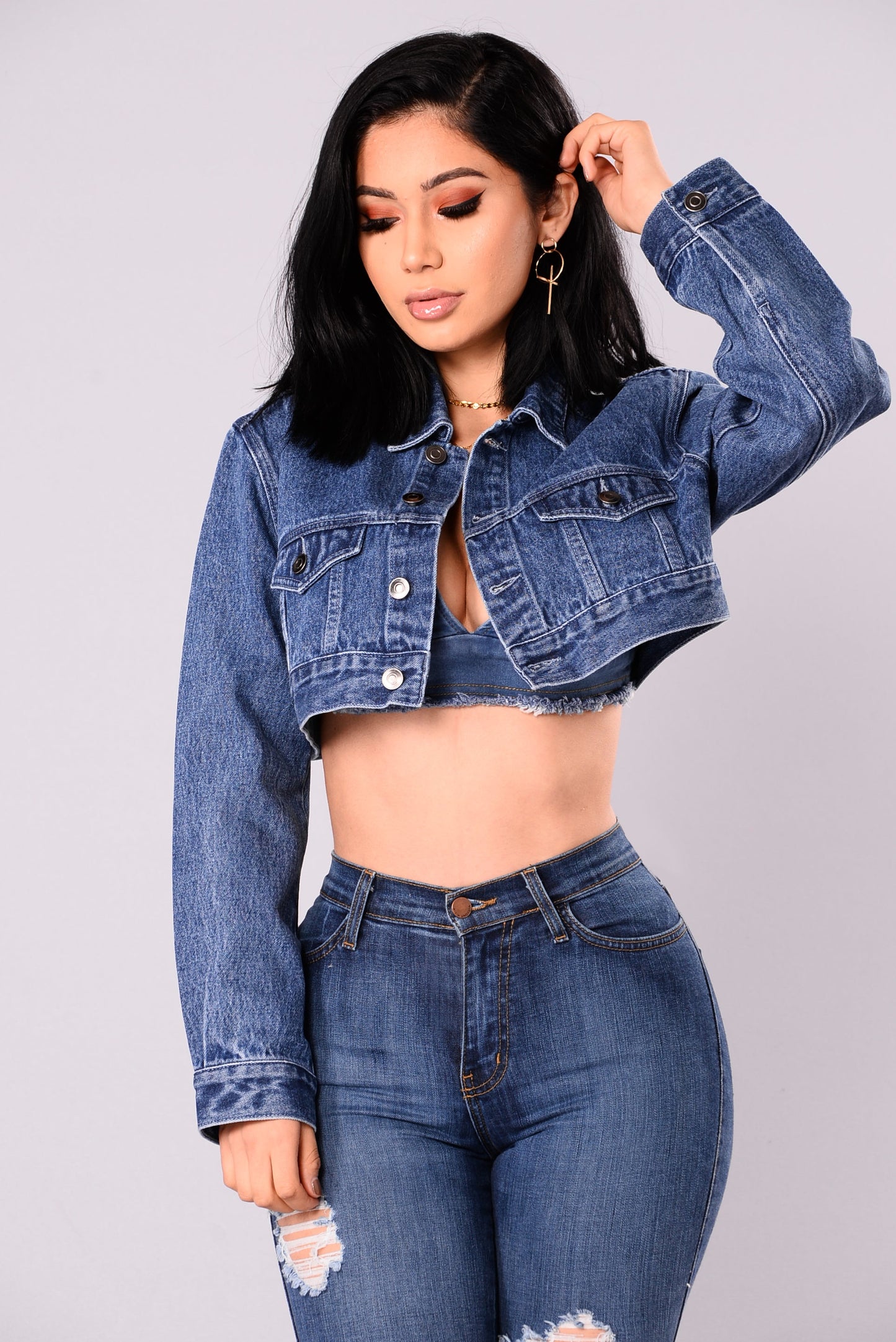 Cora Super Cropped Denim Jacket - Medium Wash