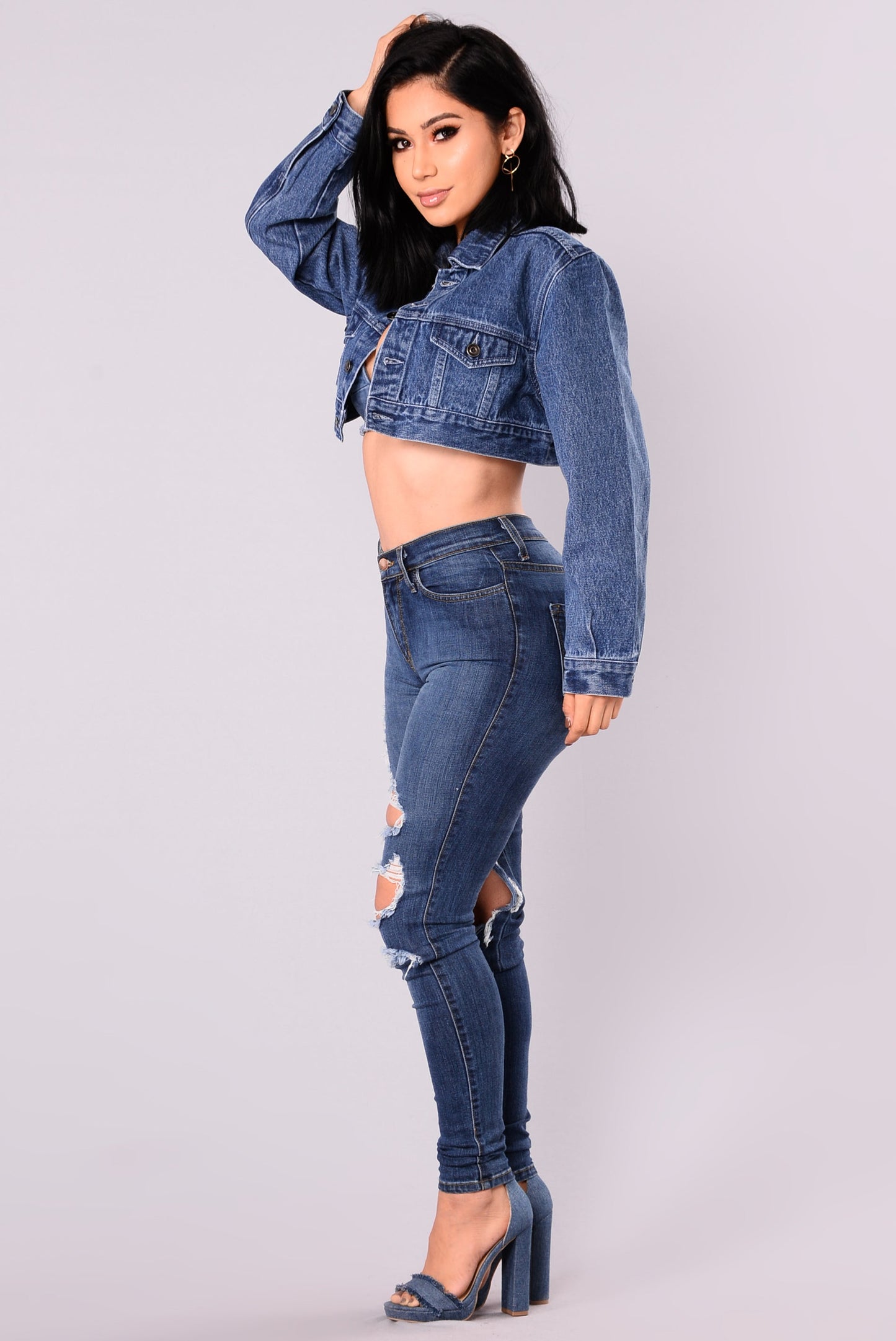 Cora Super Cropped Denim Jacket - Medium Wash