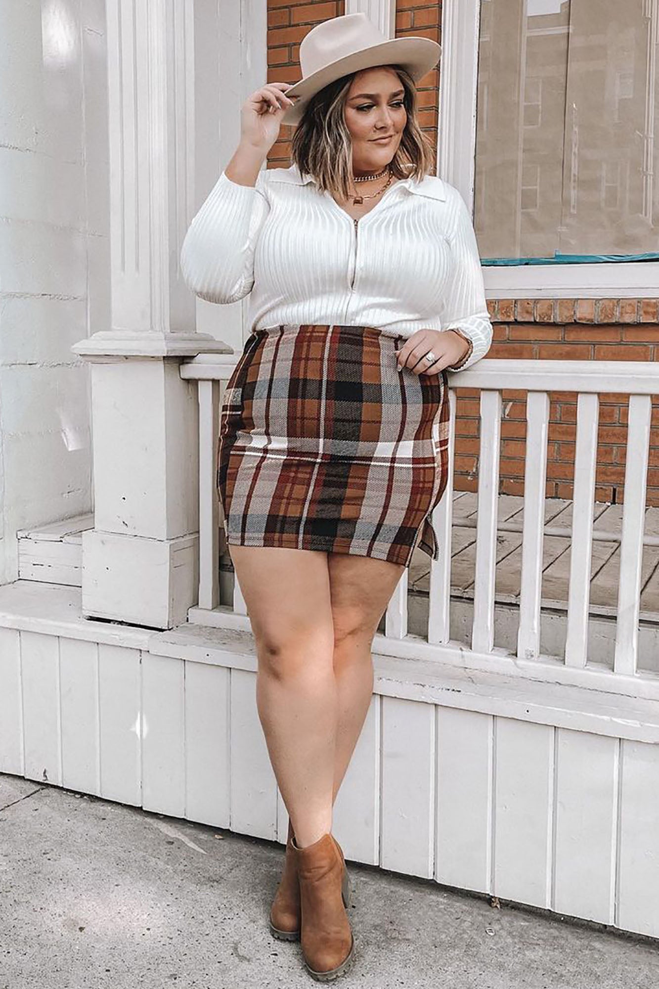 Jahia Plaid Mini Skirt - Brown/combo