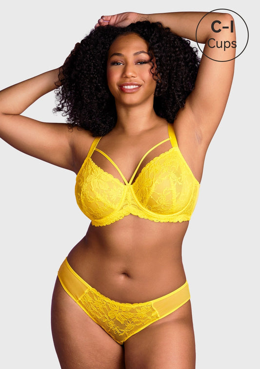 Pretty In Petals Bright Yellow Unlined Strappy Lace Bra