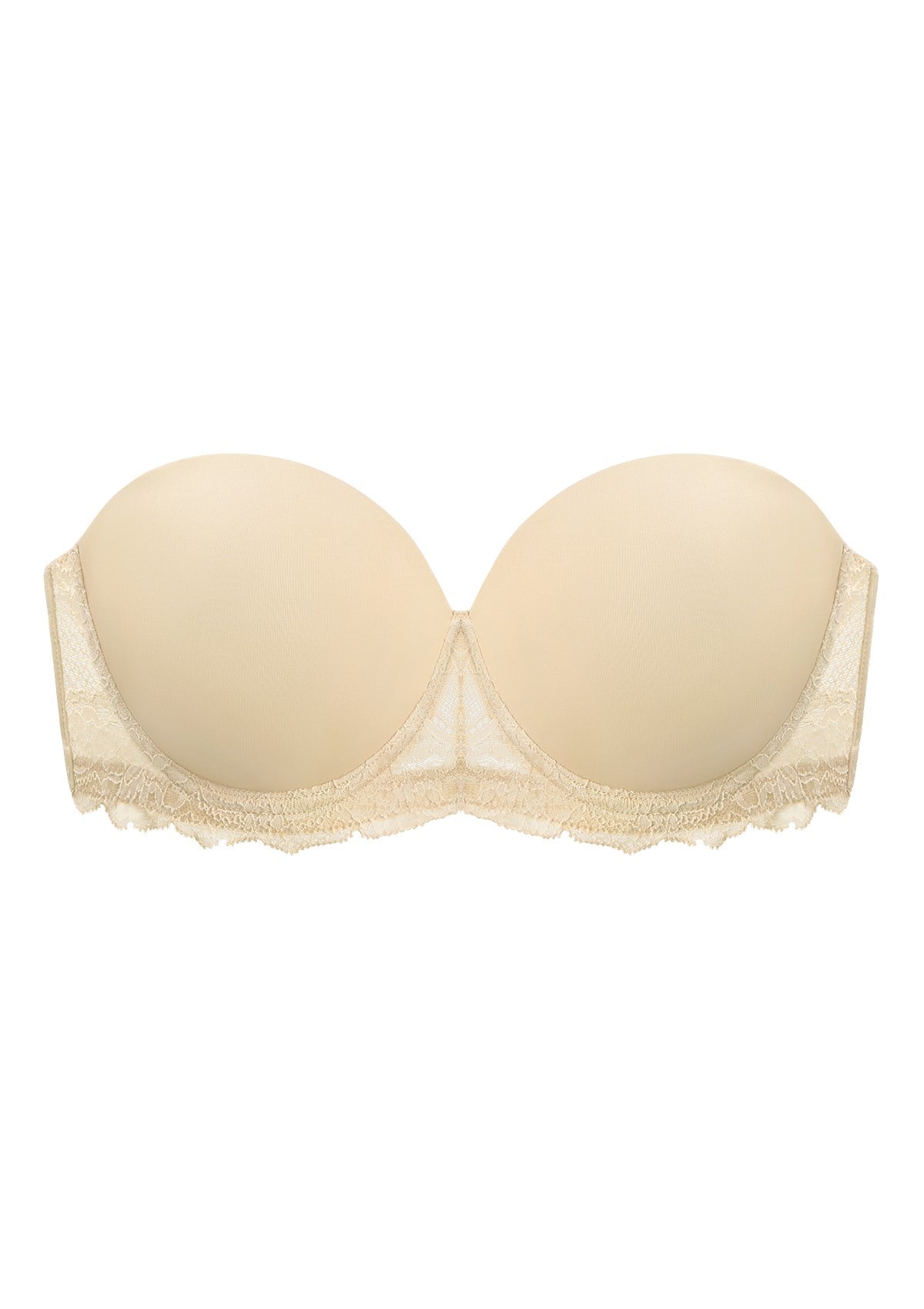 Rebecca Lace Trim Beige Lightly Padded Strapless Bra Set