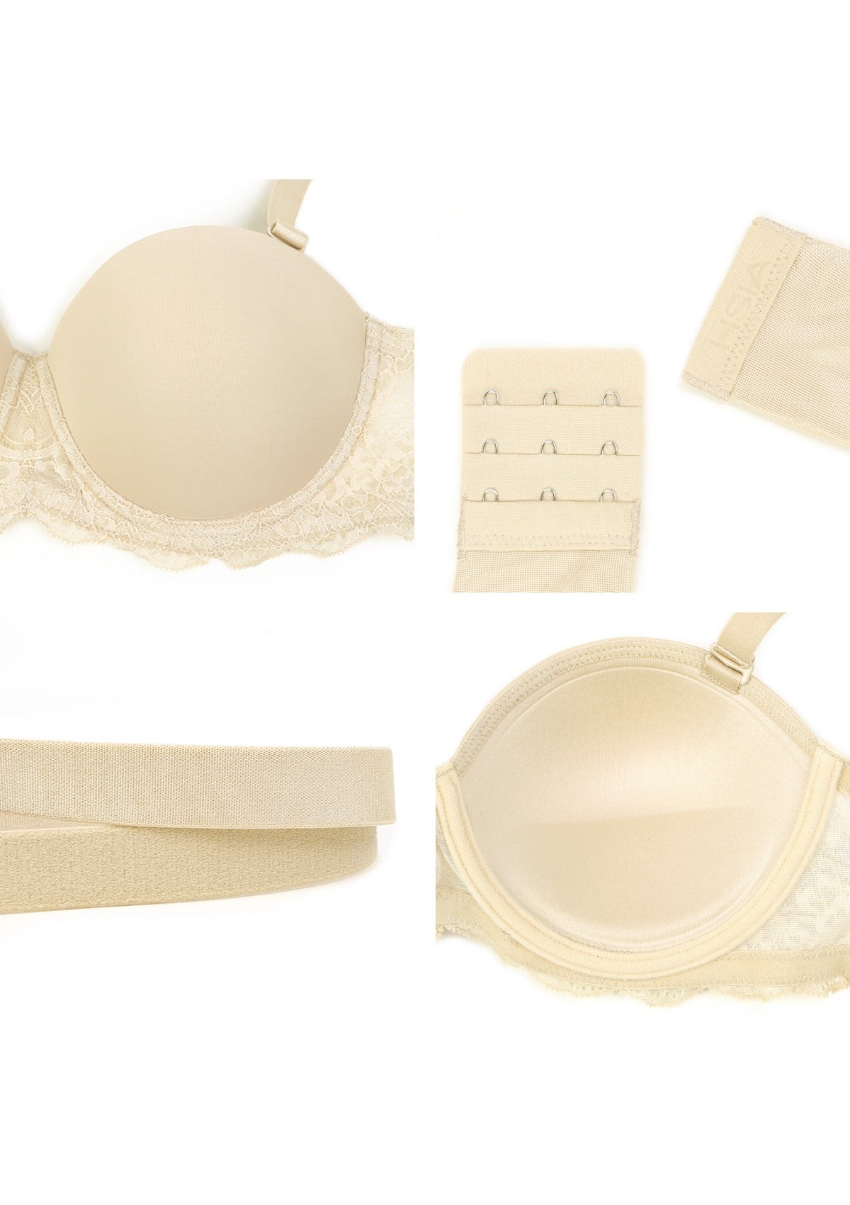 Rebecca Lace Trim Beige Lightly Padded Strapless Bra Set