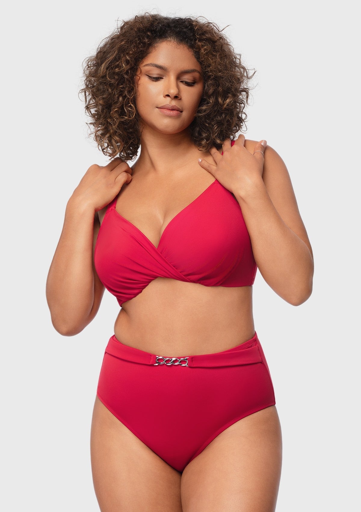 Ruched Crisscross Front Underwire Swim Bikini Set