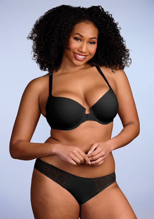 Serena Front-Close Lace-Back Black Underwire Bra Set