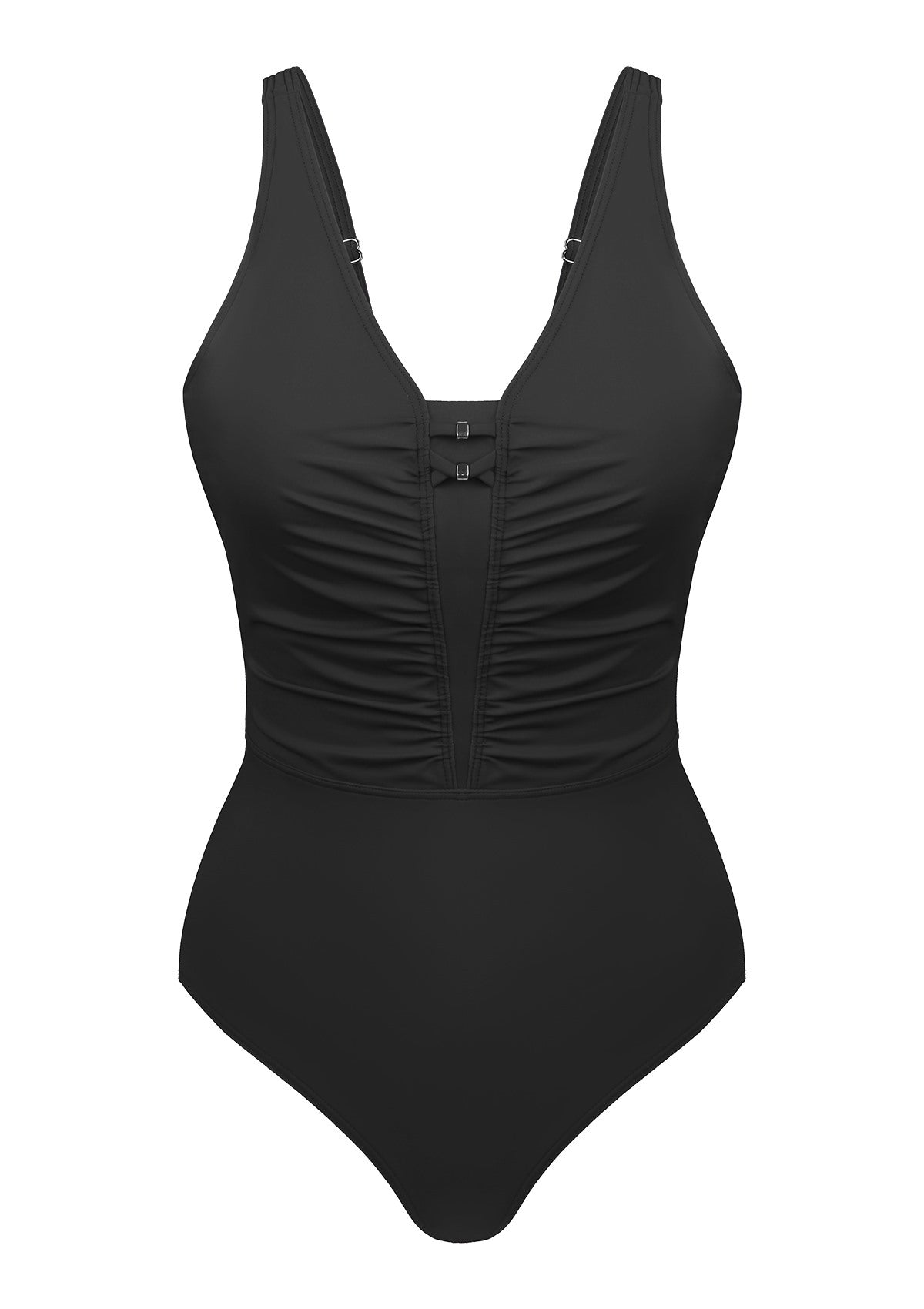 V-Neck Shirred One-Piece Swimwear