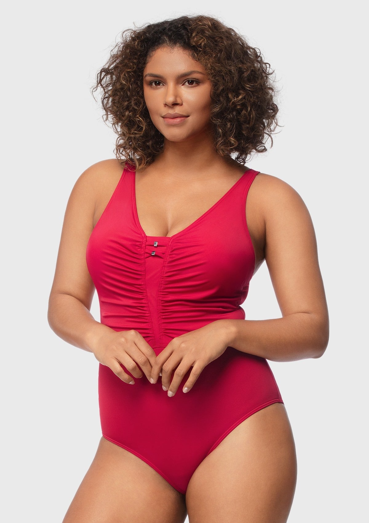 V-Neck Shirred One-Piece Swimwear