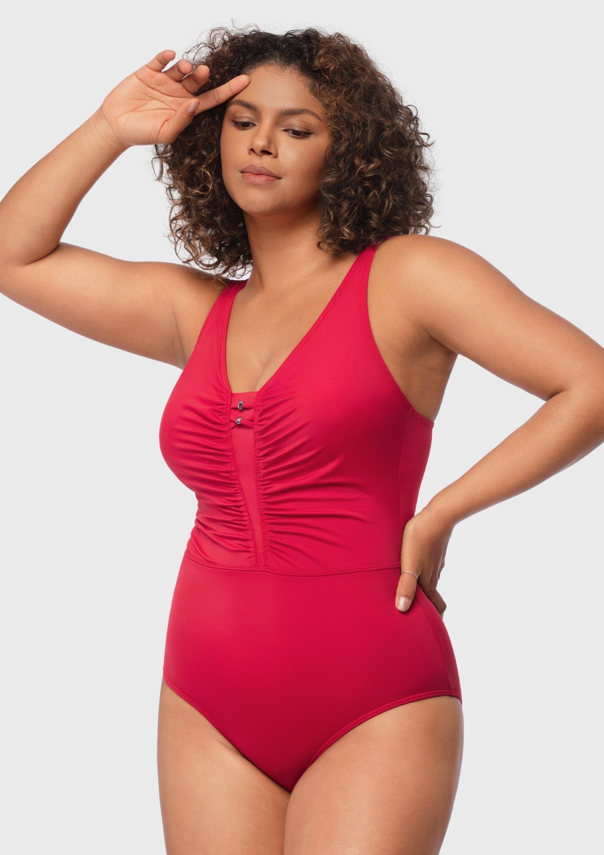 V-Neck Shirred One-Piece Swimwear