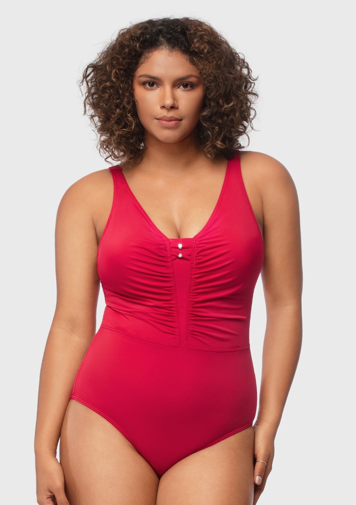 V-Neck Shirred One-Piece Swimwear