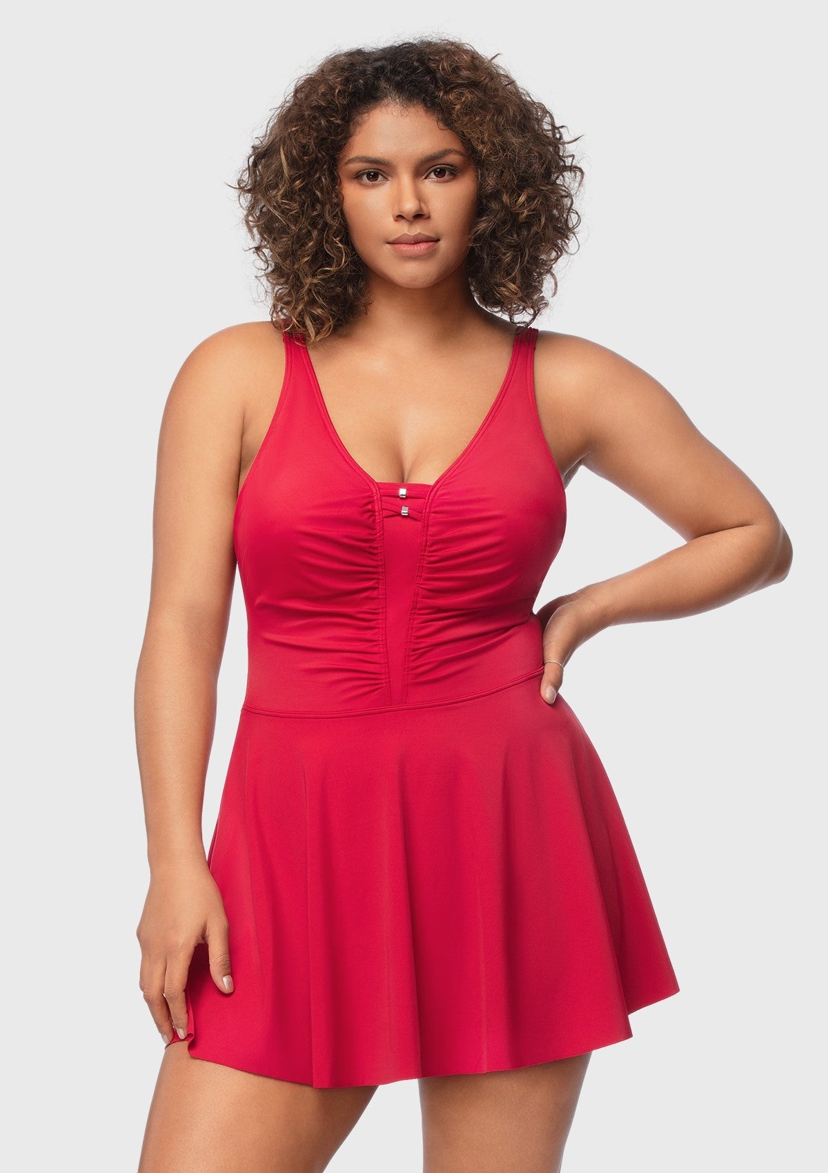 V-neck Shirred One-piece Swimdress