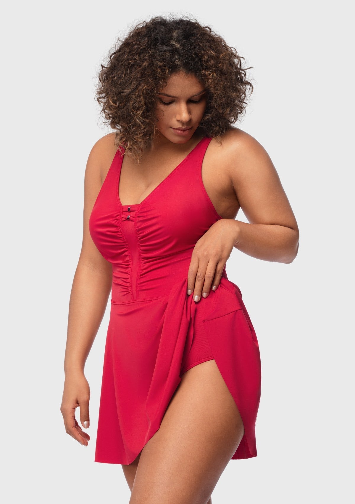 V-neck Shirred One-piece Swimdress