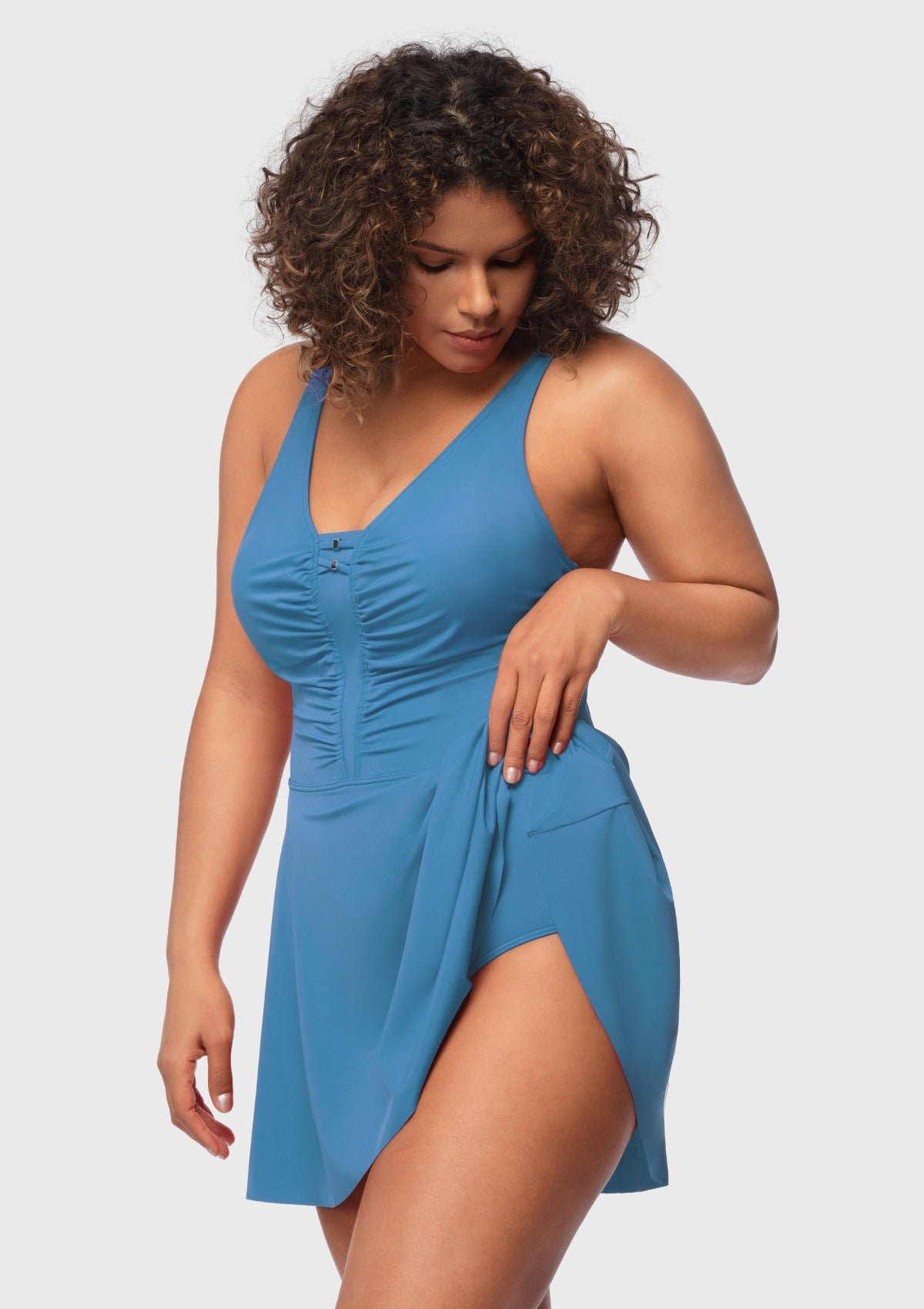 V-neck Shirred One-piece Swimdress