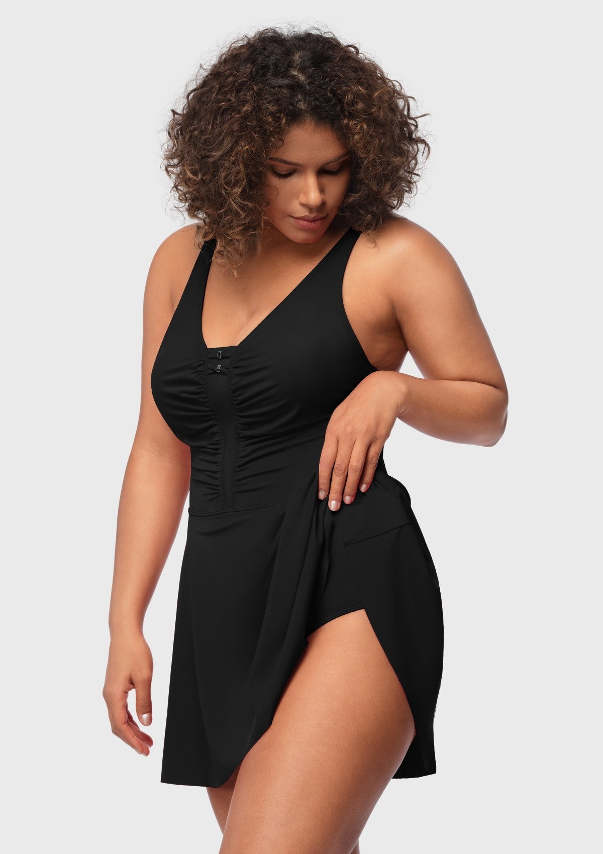 V-neck Shirred One-piece Swimdress