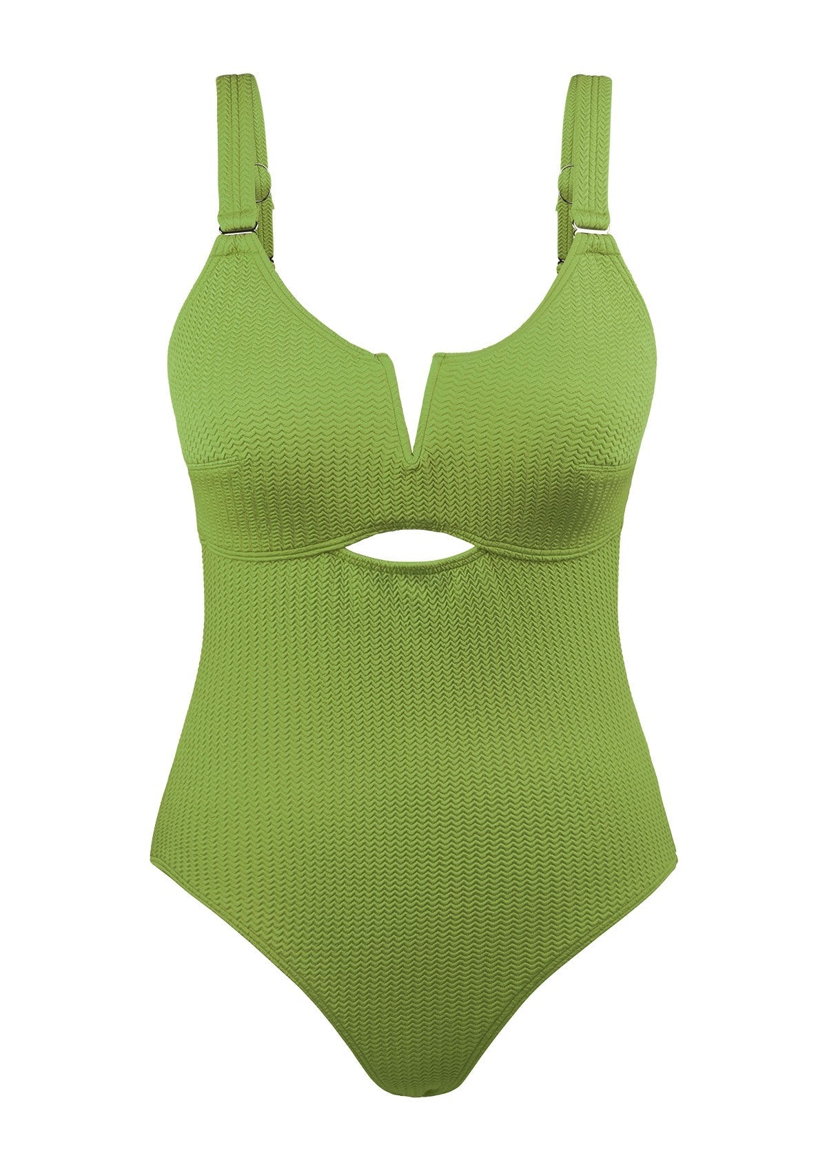 V-wire Plunge Textured One-piece Cutout Swimsuit