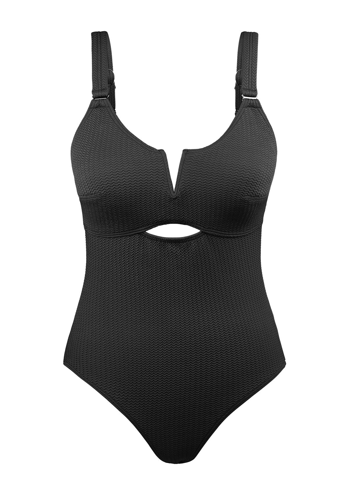 V-wire Plunge Textured One-piece Cutout Swimsuit