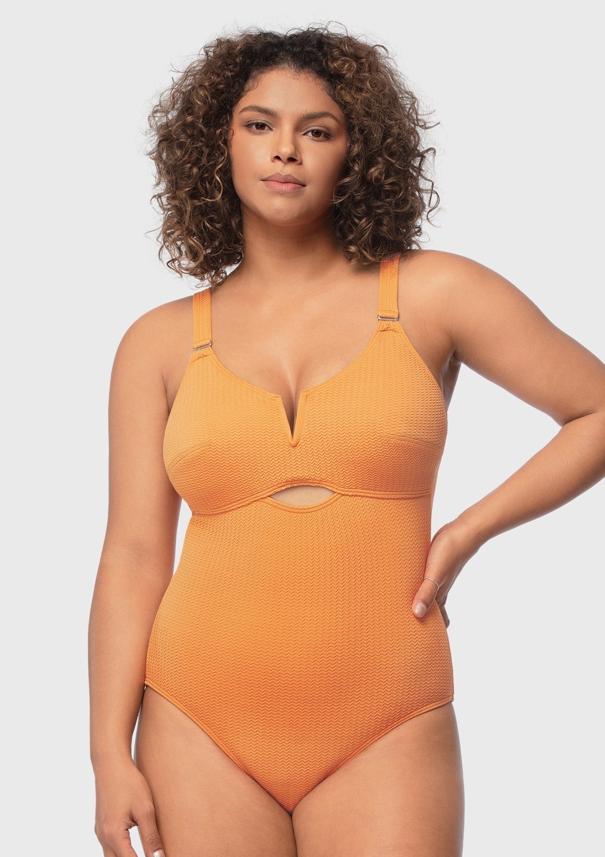 V-wire Plunge Textured One-piece Cutout Swimsuit