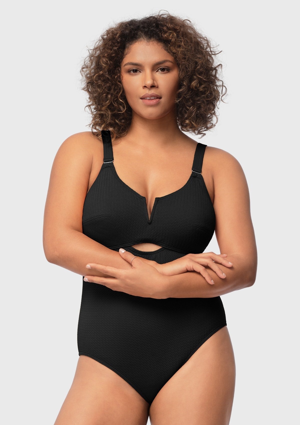 V-wire Plunge Textured One-piece Cutout Swimsuit