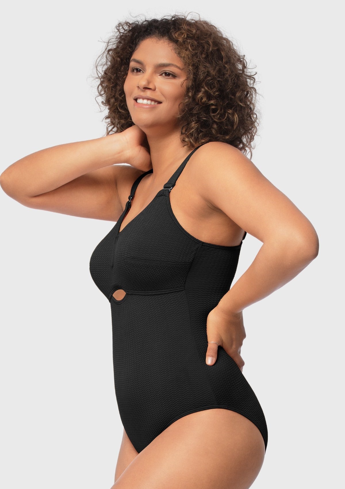 V-wire Plunge Textured One-piece Cutout Swimsuit