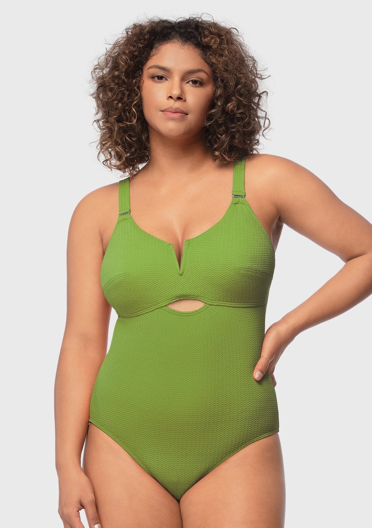 V-wire Plunge Textured One-piece Cutout Swimsuit