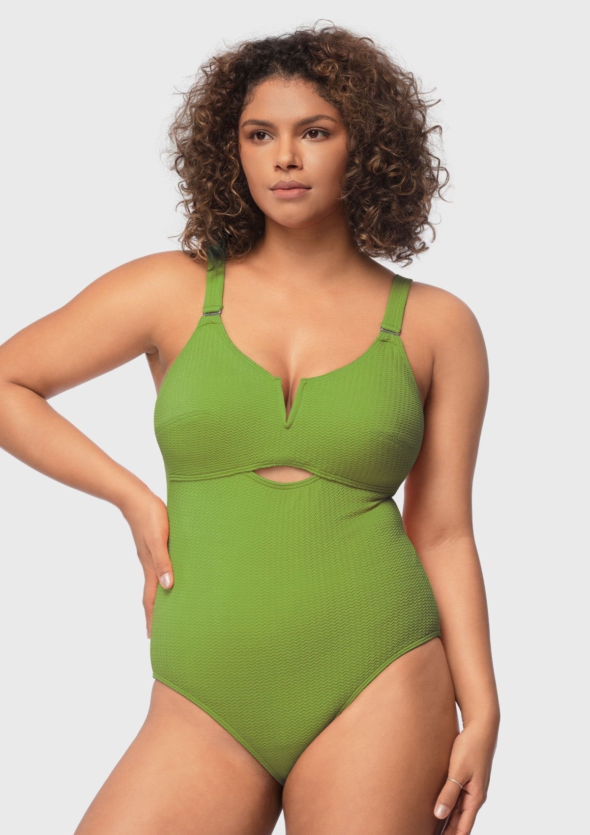 V-wire Plunge Textured One-piece Cutout Swimsuit