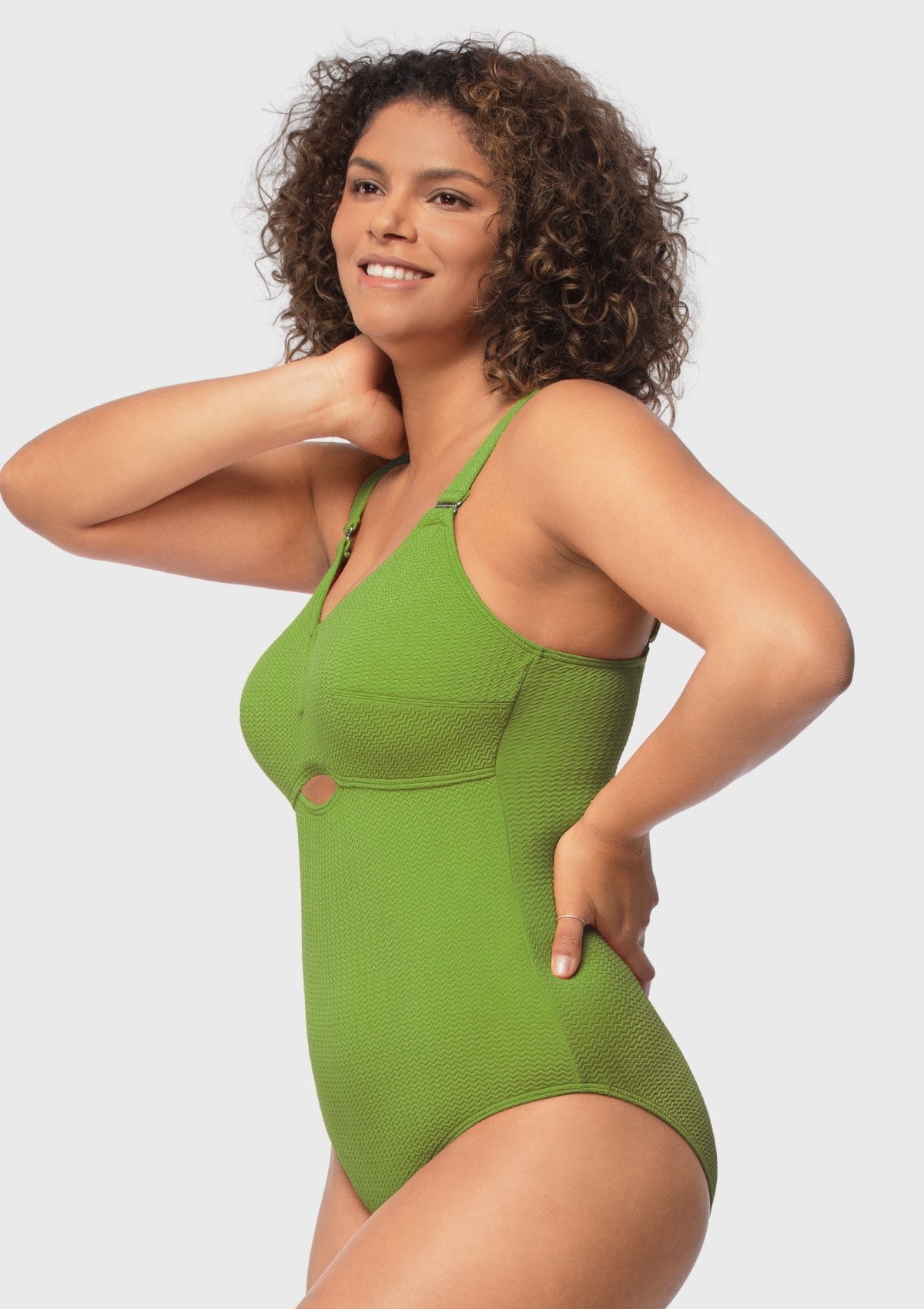 V-wire Plunge Textured One-piece Cutout Swimsuit