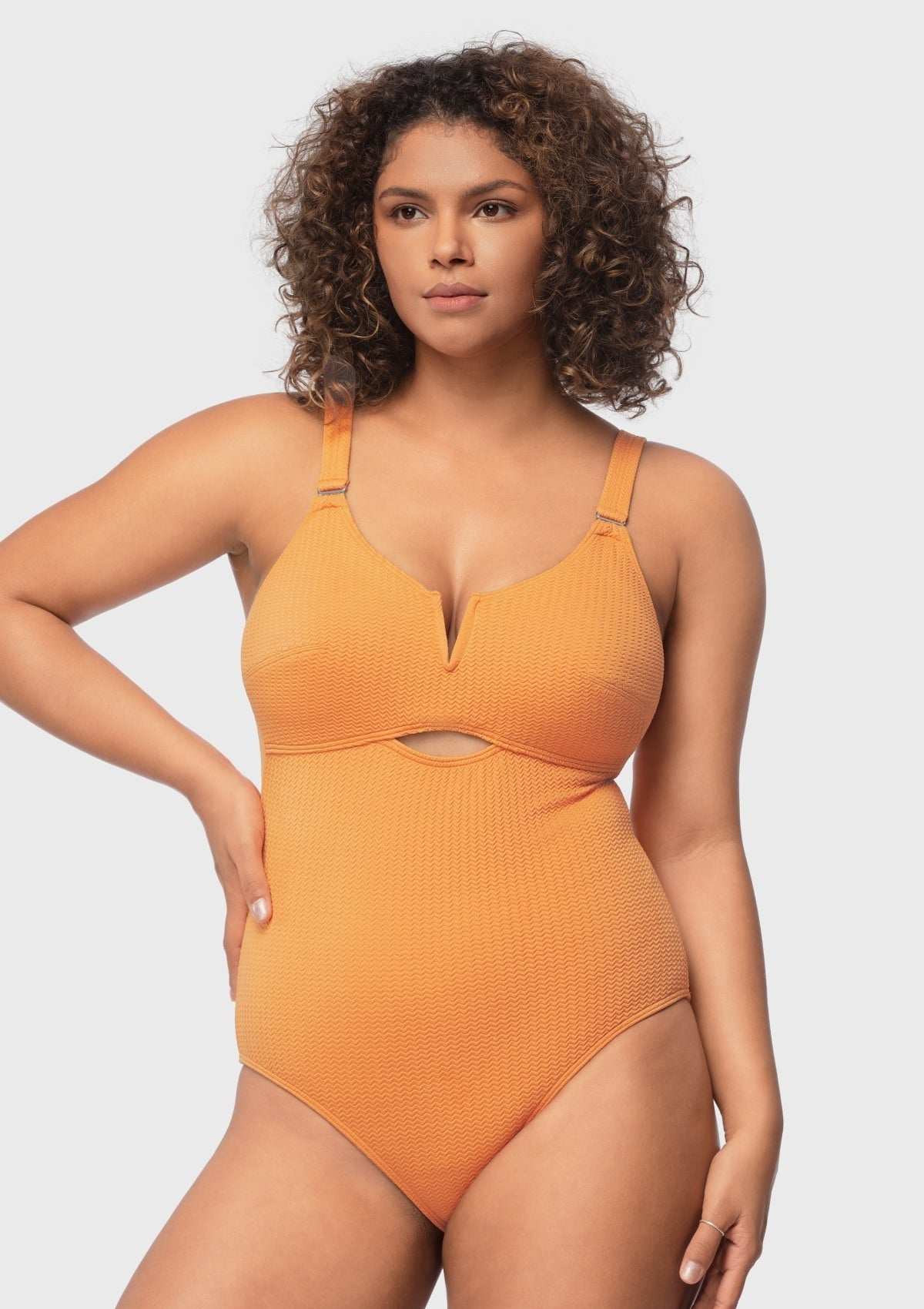 V-wire Plunge Textured One-piece Cutout Swimsuit