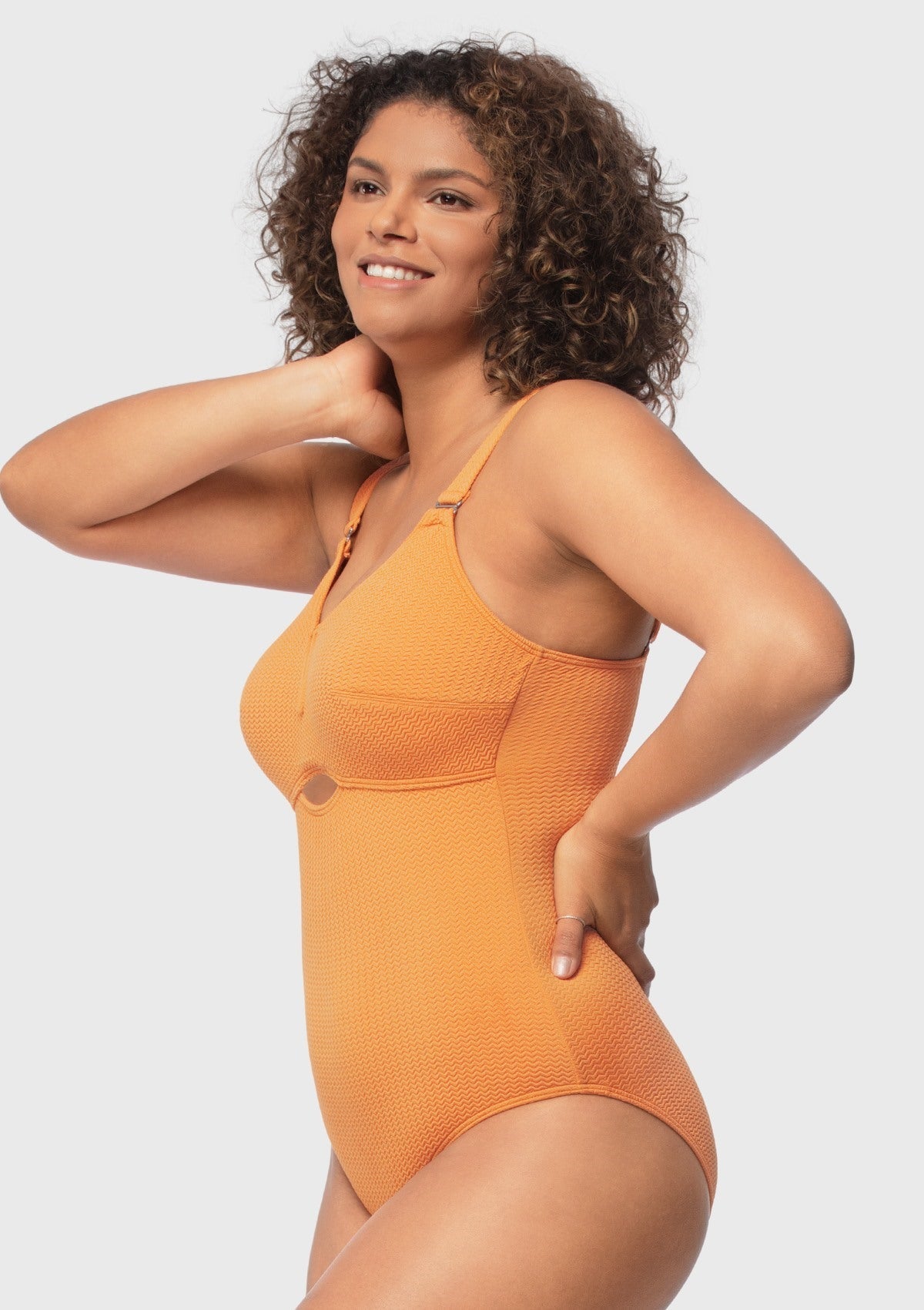 V-wire Plunge Textured One-piece Cutout Swimsuit