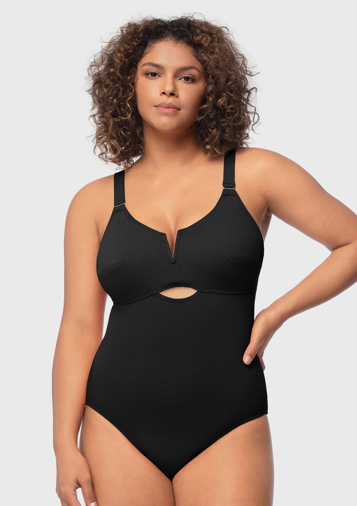 V-wire Plunge Textured One-piece Cutout Swimsuit