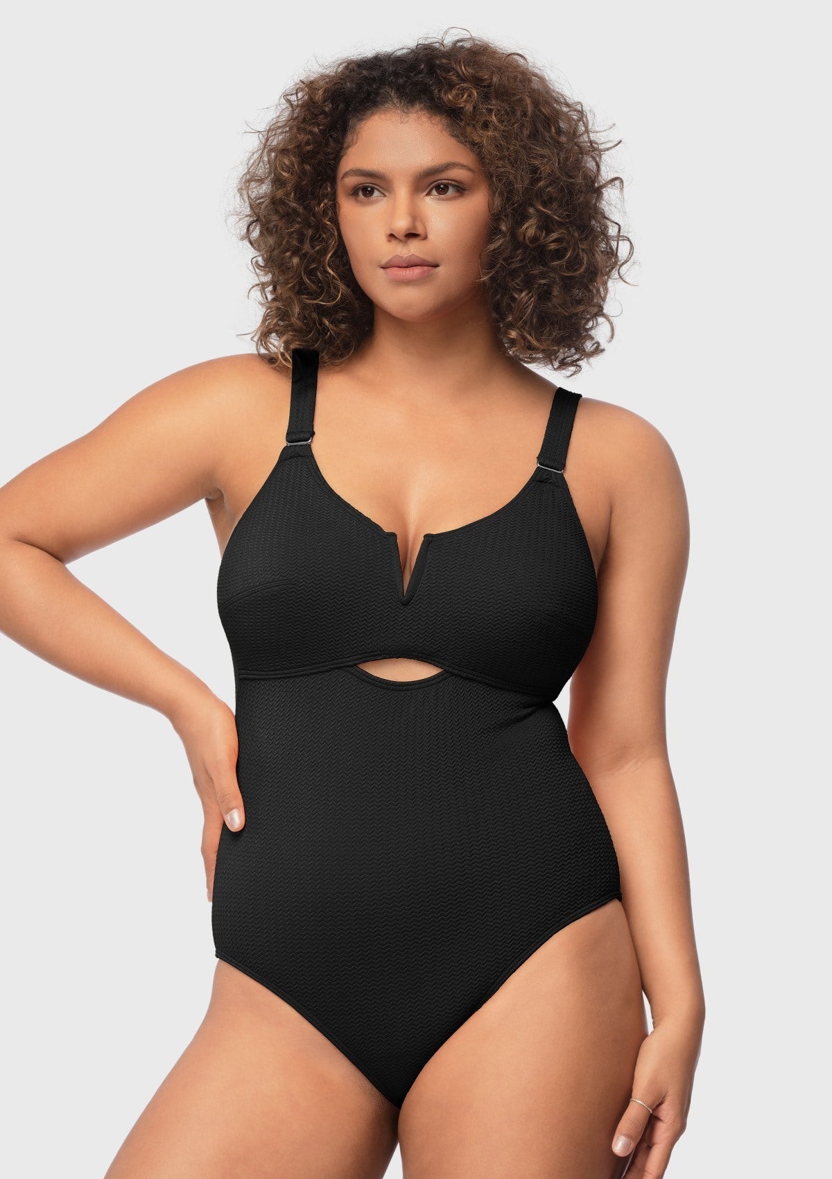 V-wire Plunge Textured One-piece Cutout Swimsuit