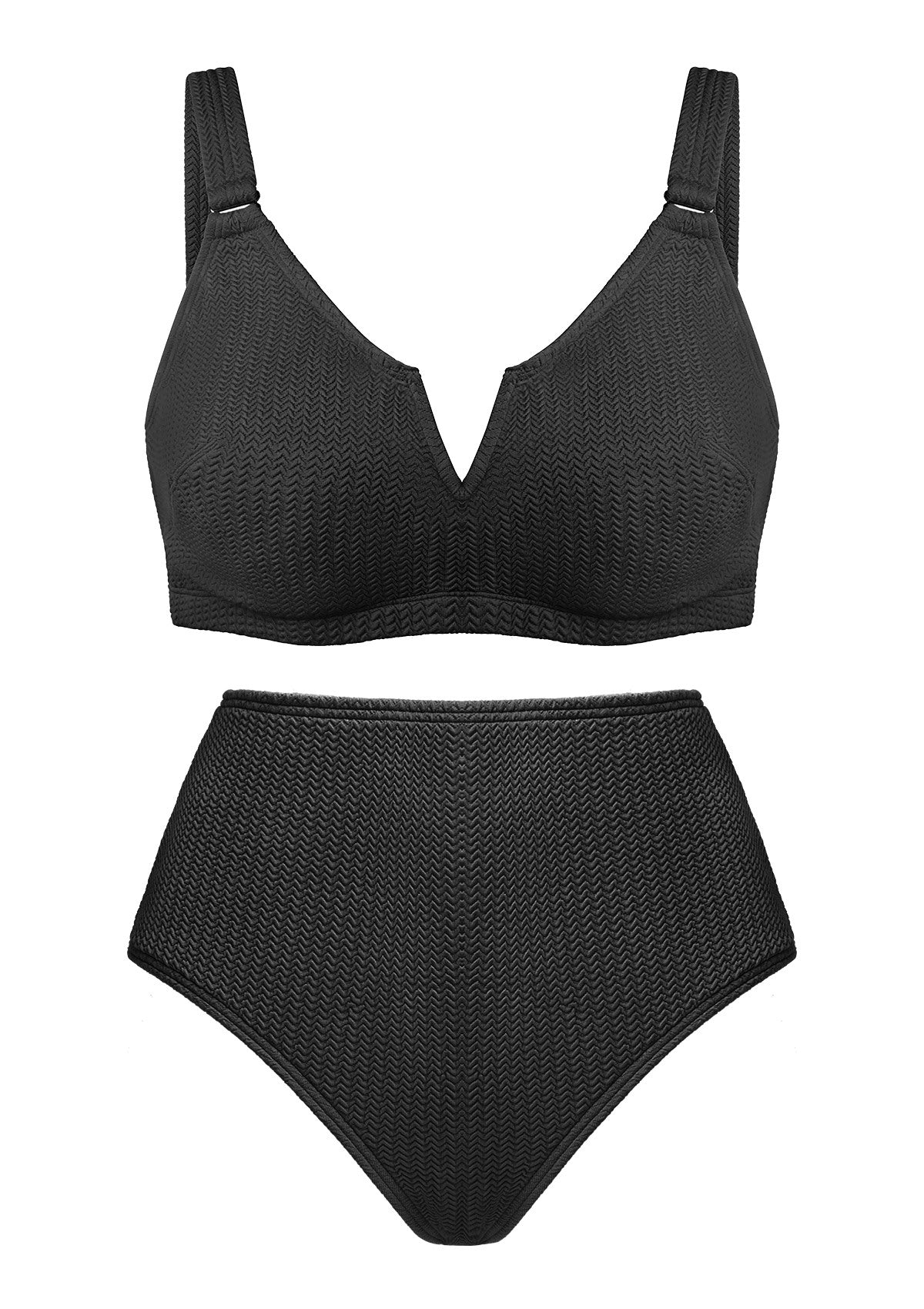 V-wire Plunge Textured Two-piece Bikini Set