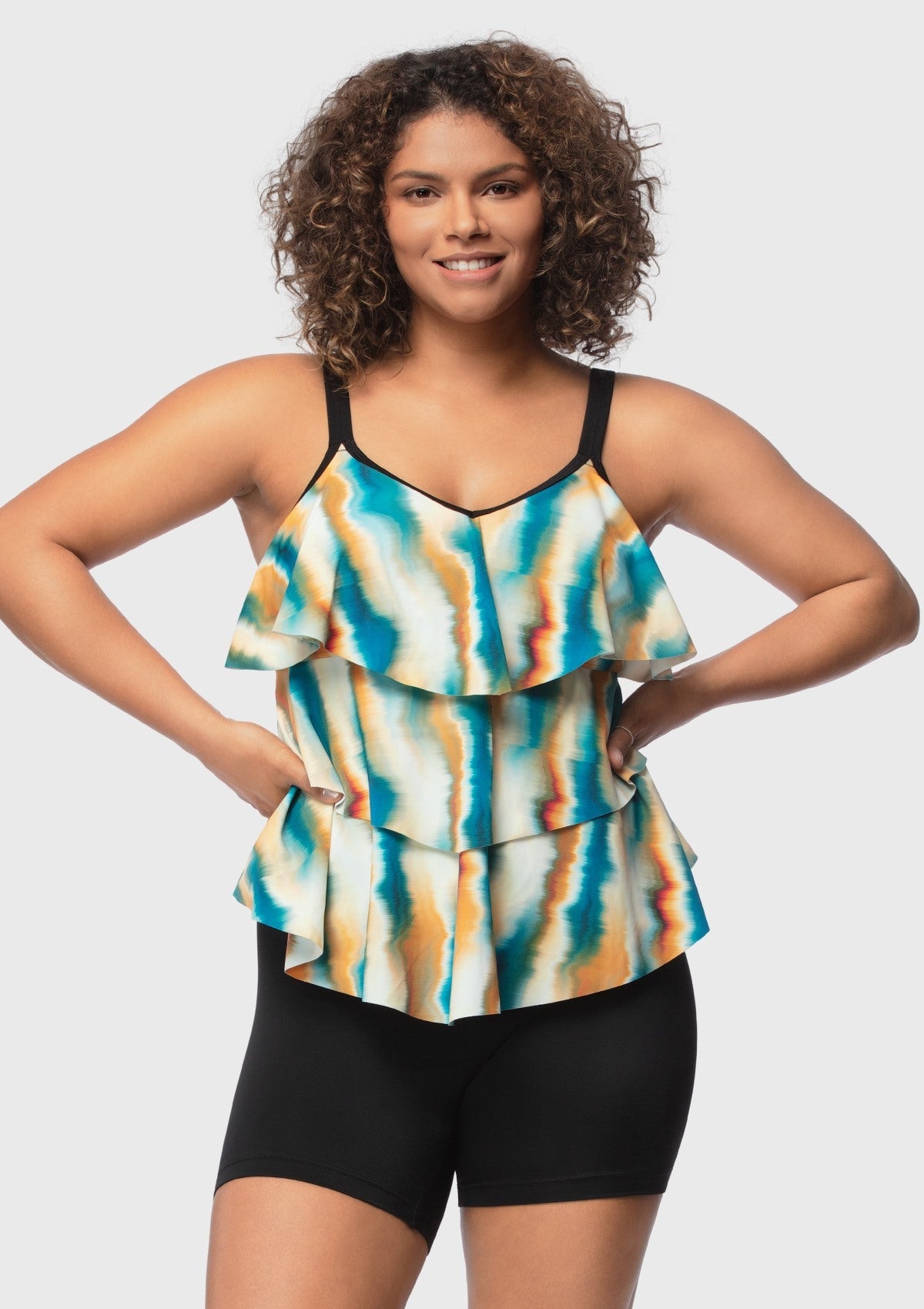 Water Color Printed Flounce Tankini Set