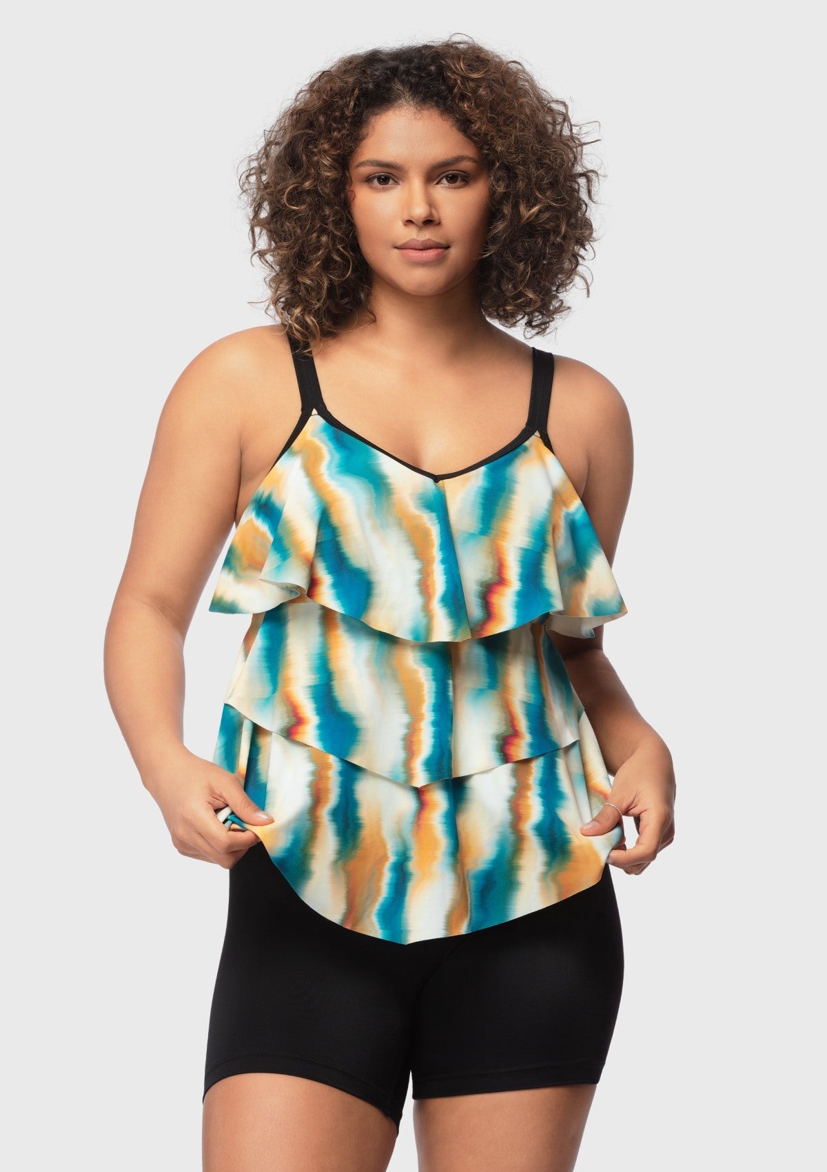 Water Color Printed Flounce Tankini Set