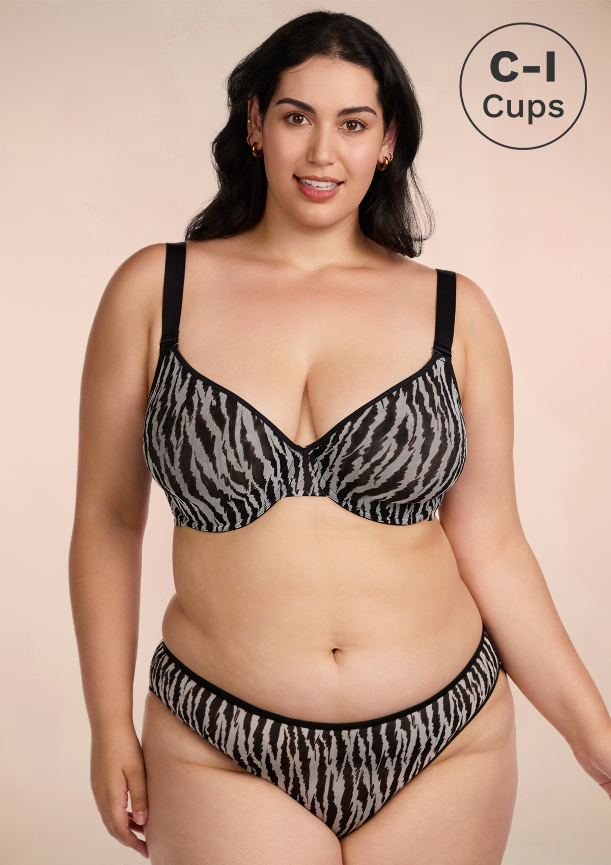 Zebra Wild Black Unlined Underwire Mesh Bra Set