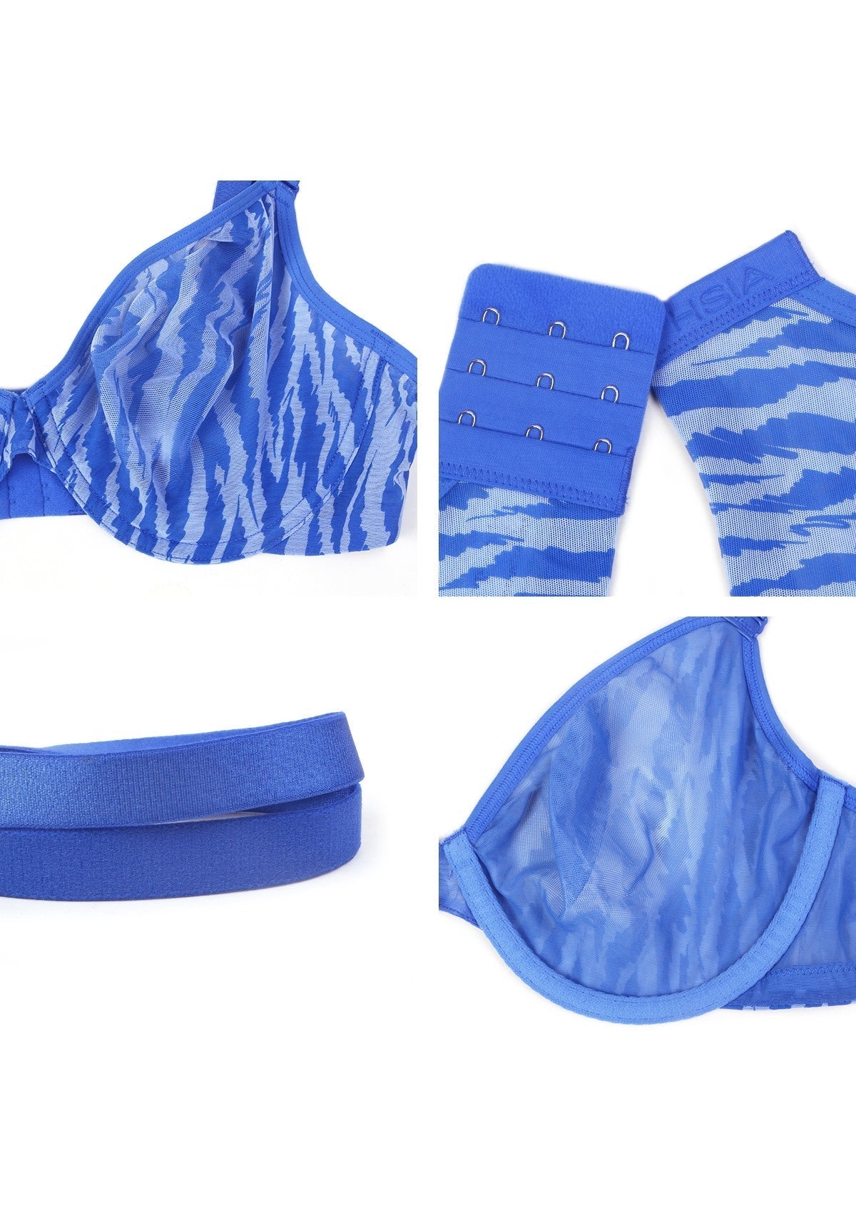 Zebra Wild Unlined Blue Underwire Mesh Bra Set