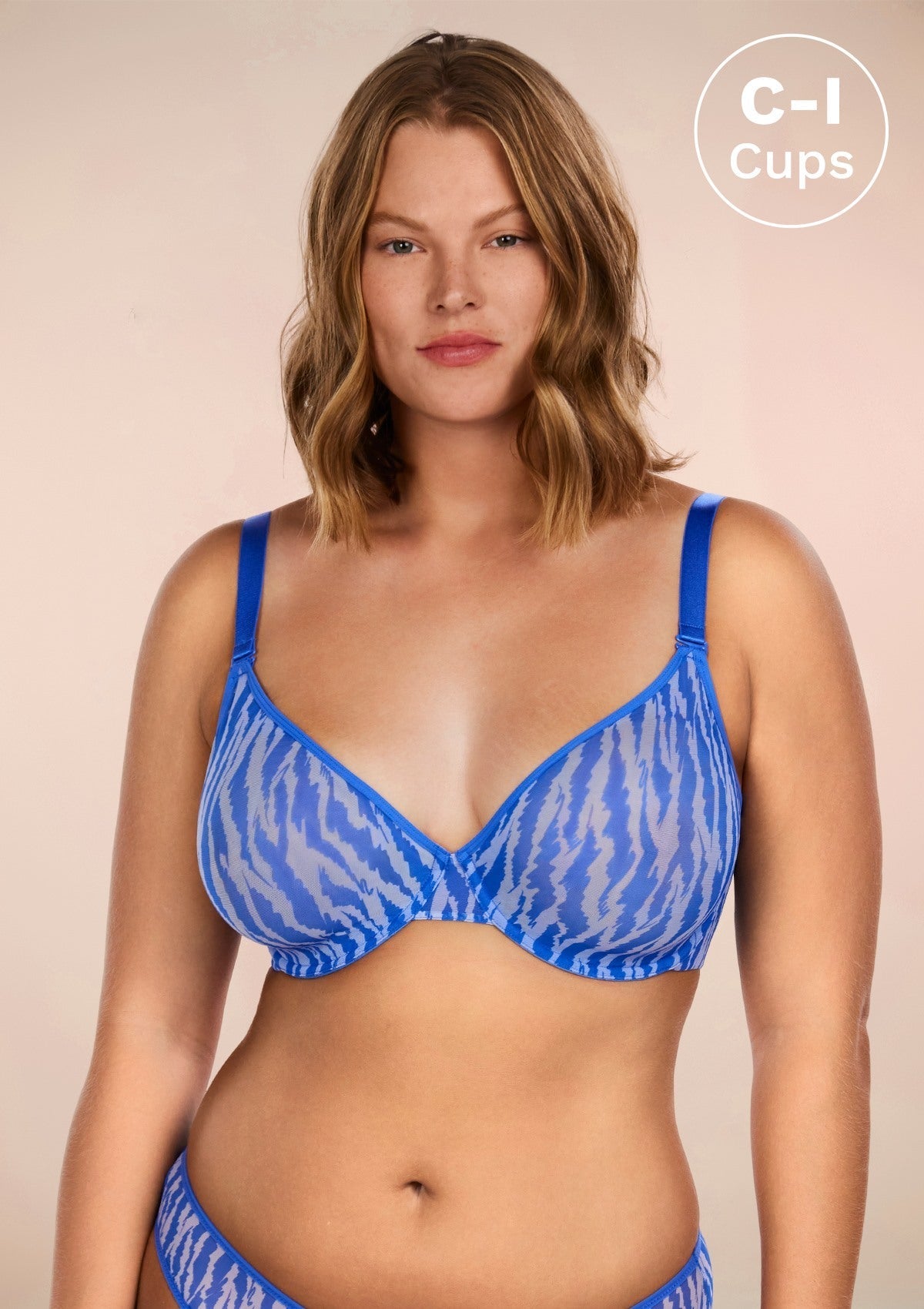 Zebra Wild Unlined Blue Underwire Mesh Bra Set