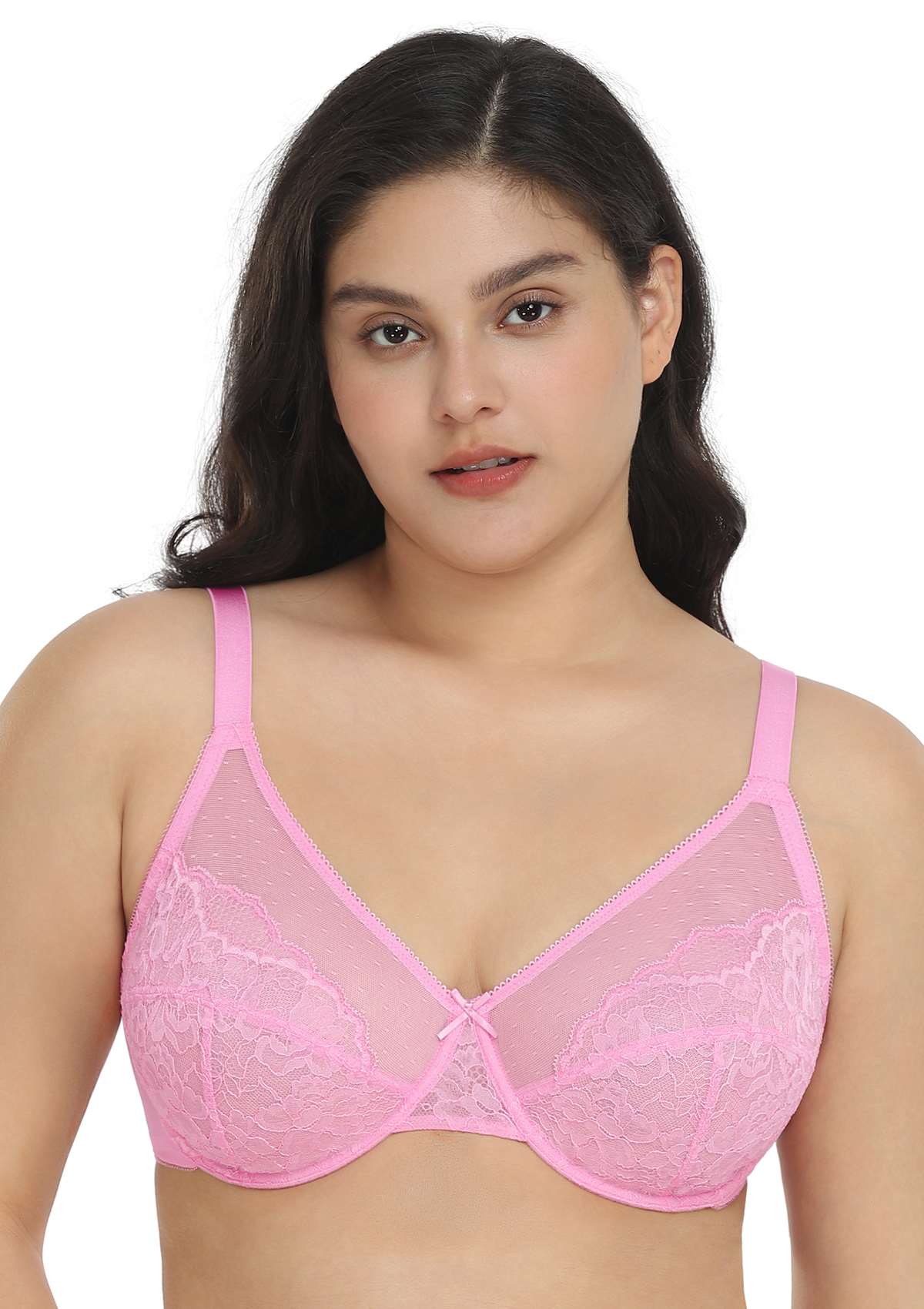 Enchante Pink Lace Unlined Underwire Bra Set