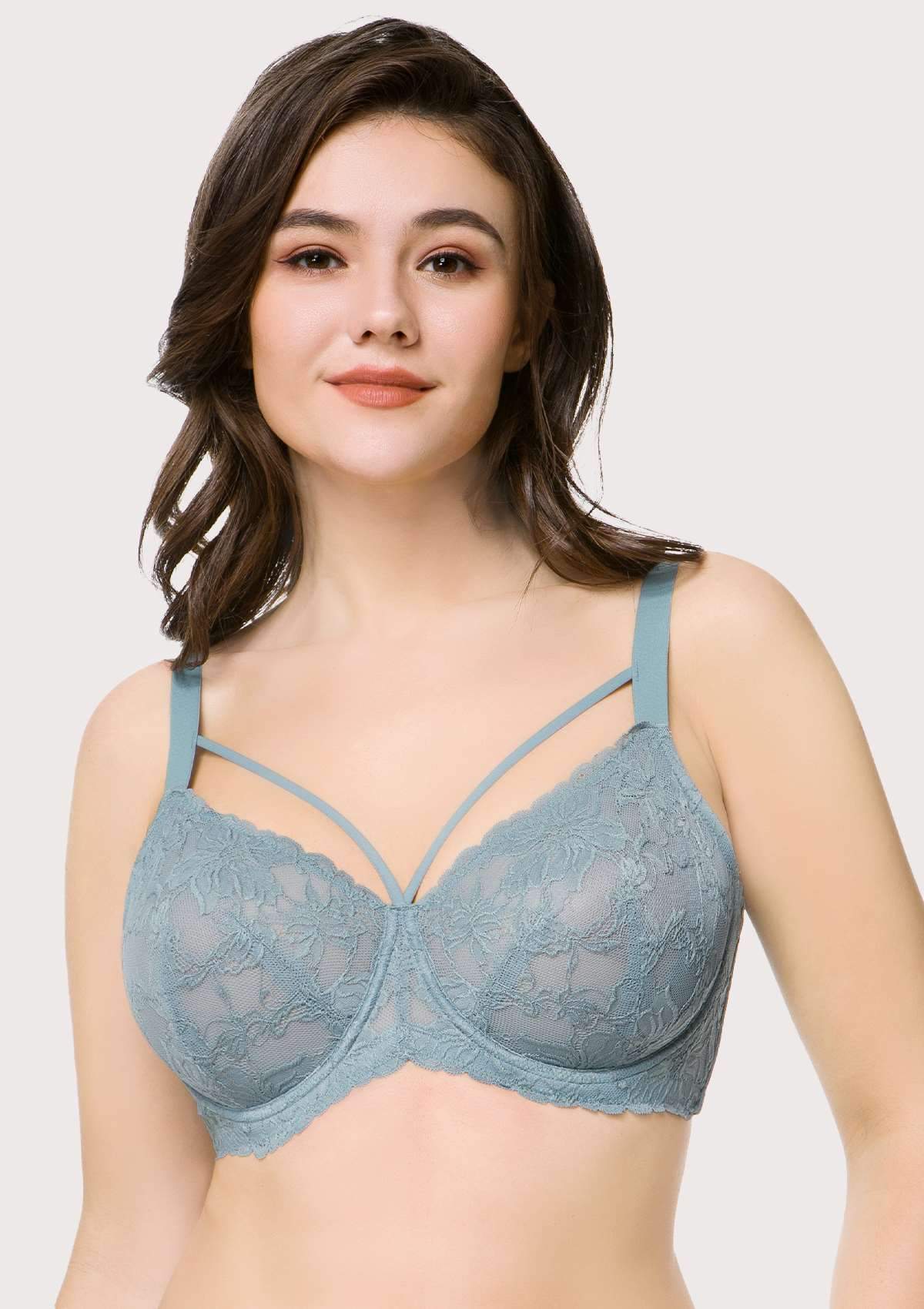 Pretty In Petals Blue Unlined Strappy Lace Bra