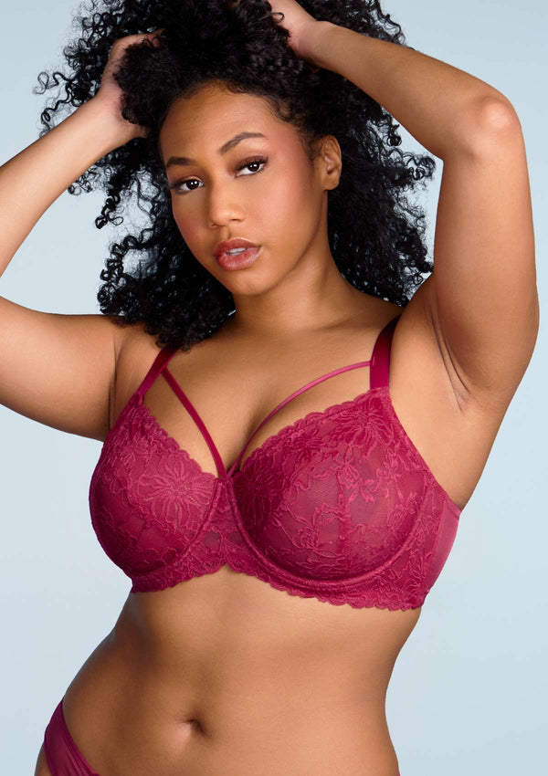 Pretty In Petals Red Unlined Strappy Lace Bra Set