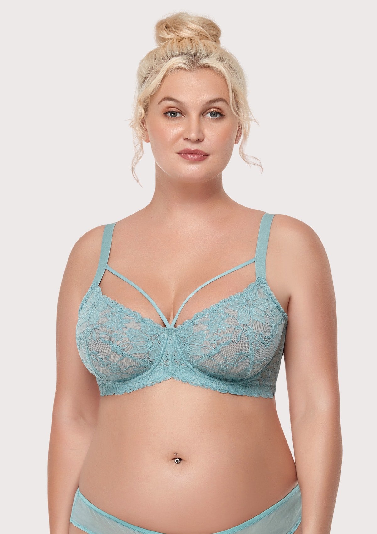 Pretty In Petals Blue Unlined Strappy Lace Bra